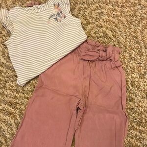 💥 2/$10 Wide leg pink gray floral Matching set 3-6m